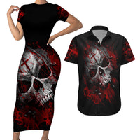 Skull Couples Matching Short Sleeve Bodycon Dress and Hawaiian Shirt Bloody Skull Scream - Wonder Print Shop