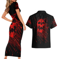 Skull Couples Matching Short Sleeve Bodycon Dress and Hawaiian Shirt Bloody Skull Scream - Wonder Print Shop