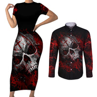Skull Couples Matching Short Sleeve Bodycon Dress and Long Sleeve Button Shirts Bloody Skull Scream - Wonder Print Shop