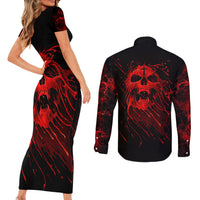 Skull Couples Matching Short Sleeve Bodycon Dress and Long Sleeve Button Shirts Bloody Skull Scream - Wonder Print Shop