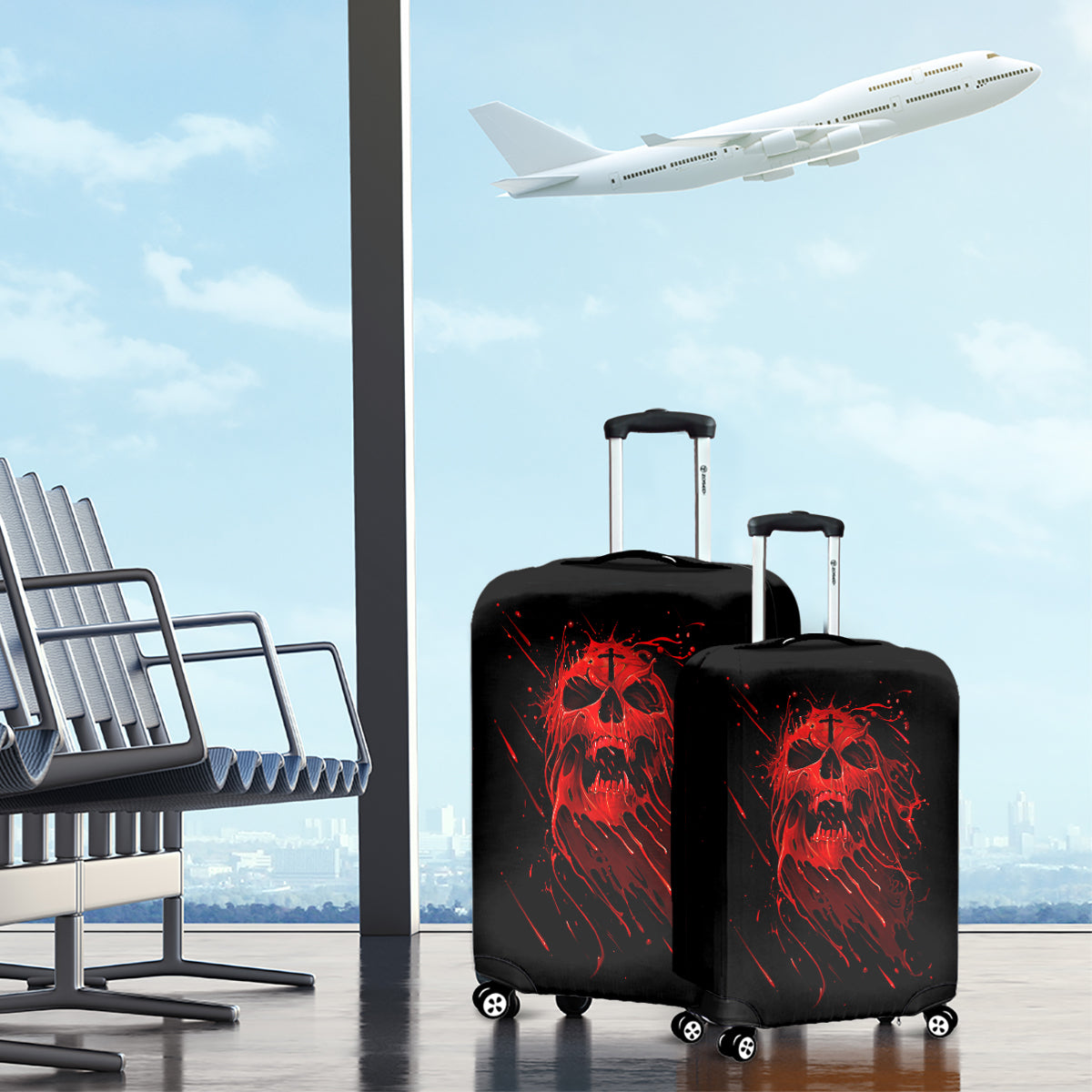 Skull Luggage Cover Bloody Skull Scream - Wonder Print Shop