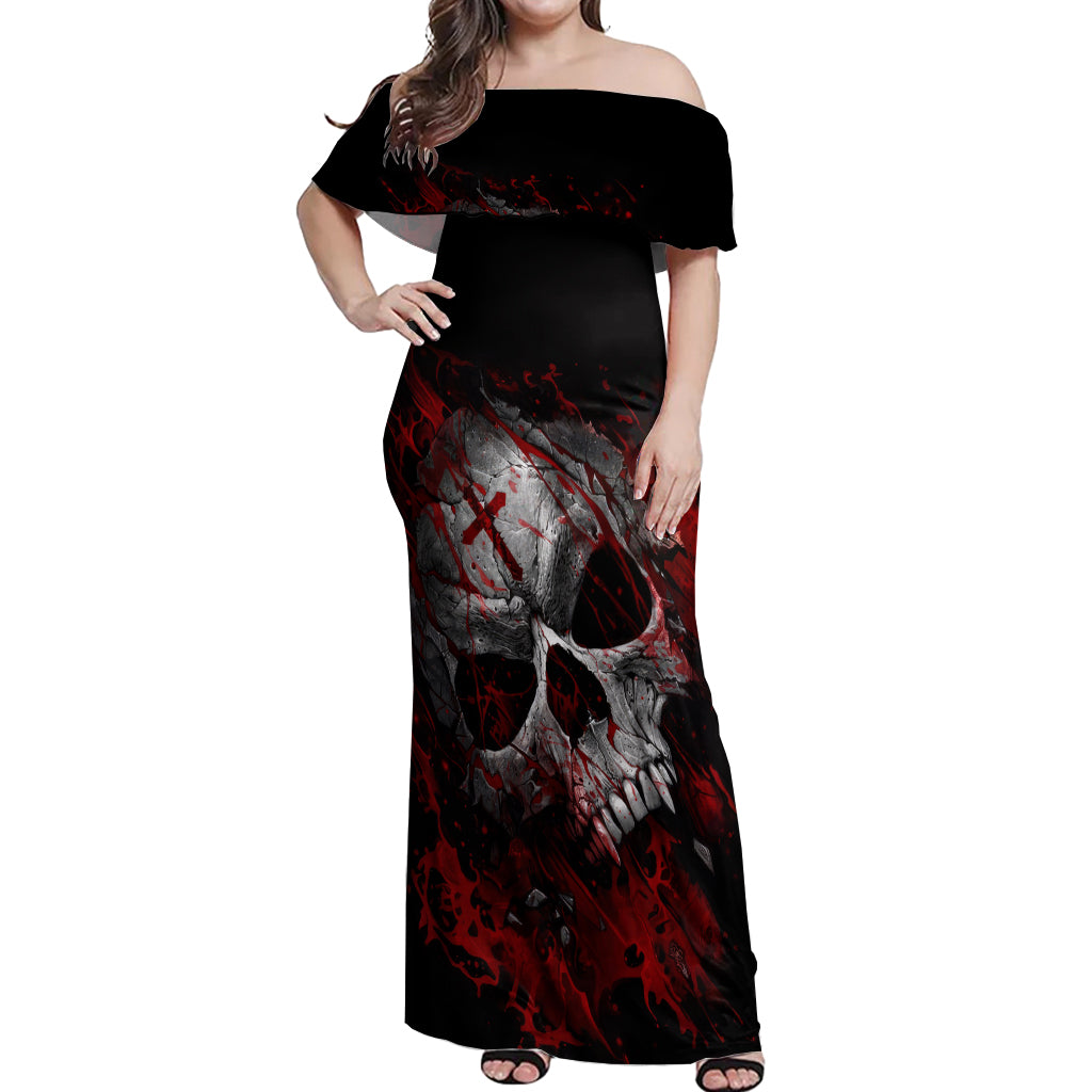 Skull Off Shoulder Maxi Dress Bloody Skull Scream - Wonder Print Shop