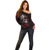 Skull Off Shoulder Sweater Bloody Skull Scream - Wonder Print Shop