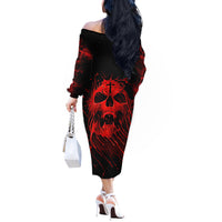 Skull Off The Shoulder Long Sleeve Dress Bloody Skull Scream - Wonder Print Shop
