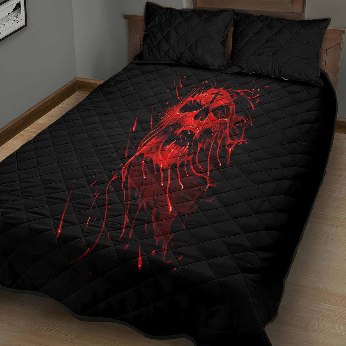 Skull Quilt Bed Set Bloody Skull Scream - Wonder Print Shop