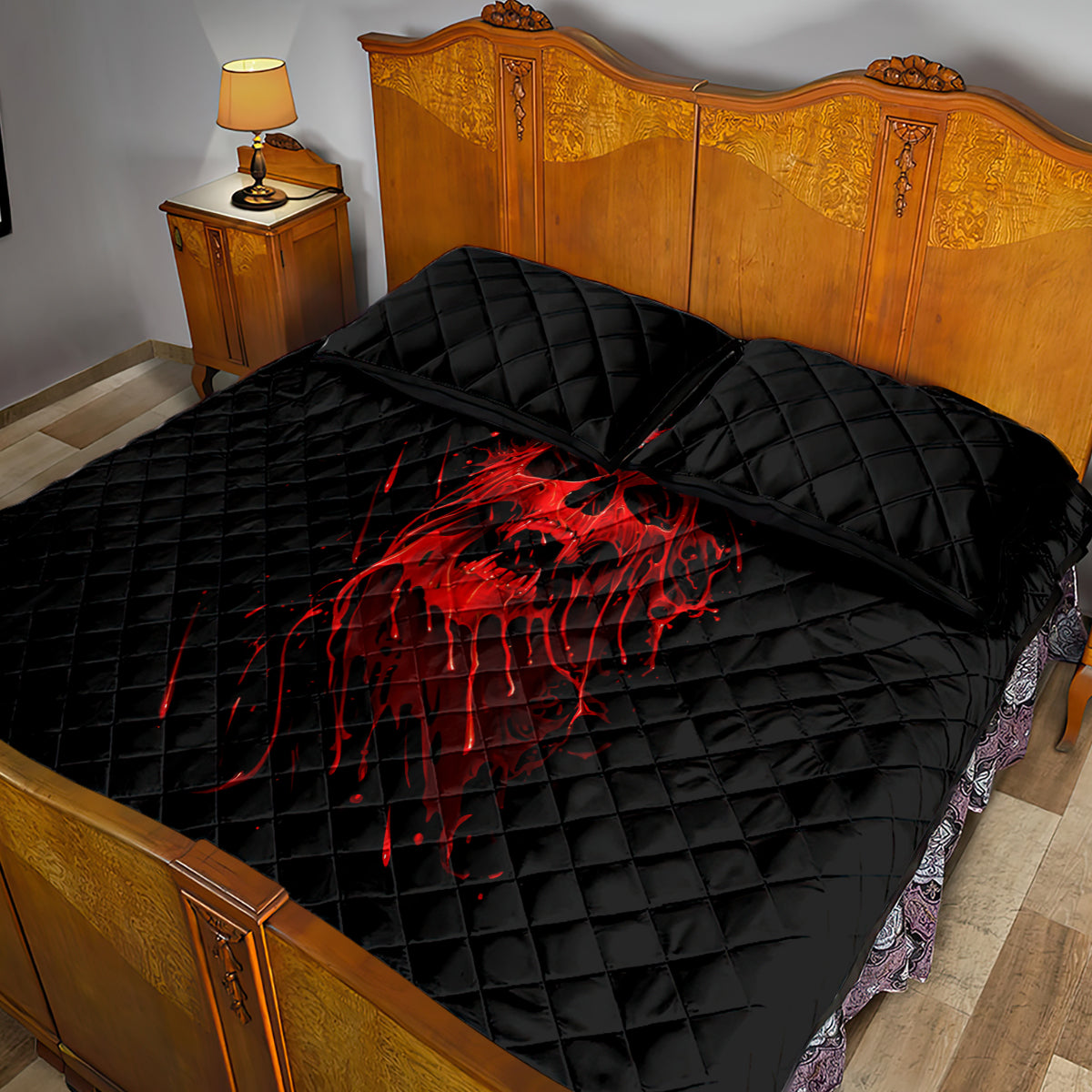 Skull Quilt Bed Set Bloody Skull Scream - Wonder Print Shop