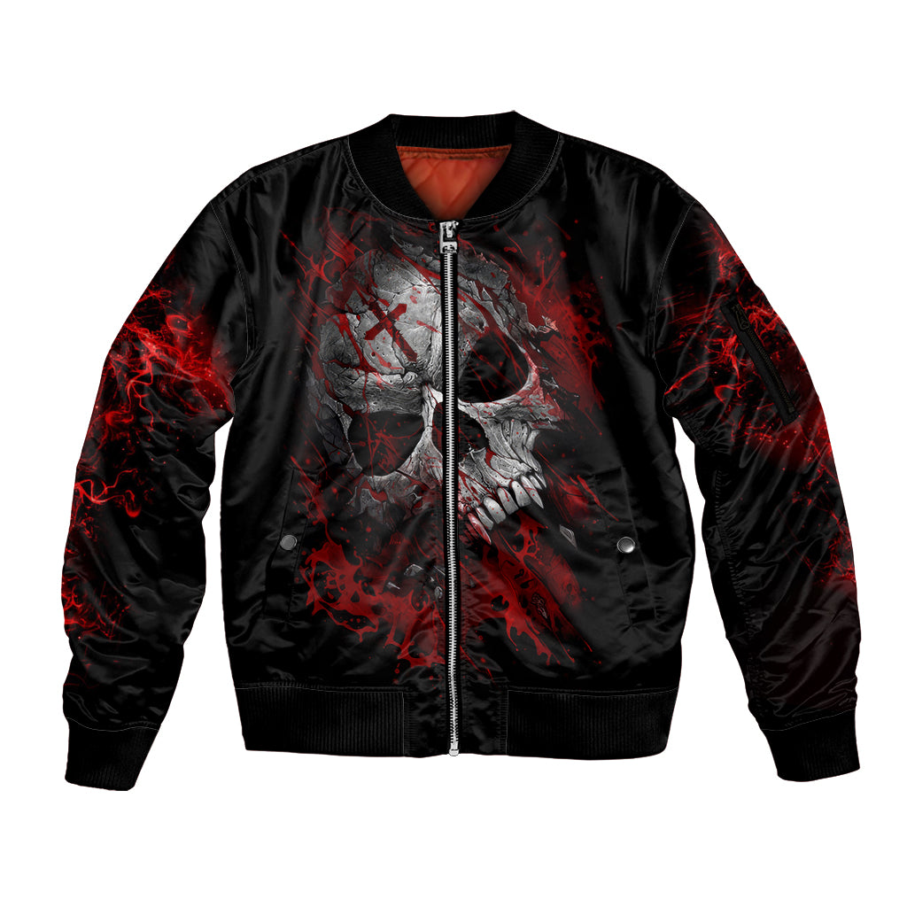 Skull Sleeve Zip Bomber Jacket Bloody Skull Scream - Wonder Print Shop