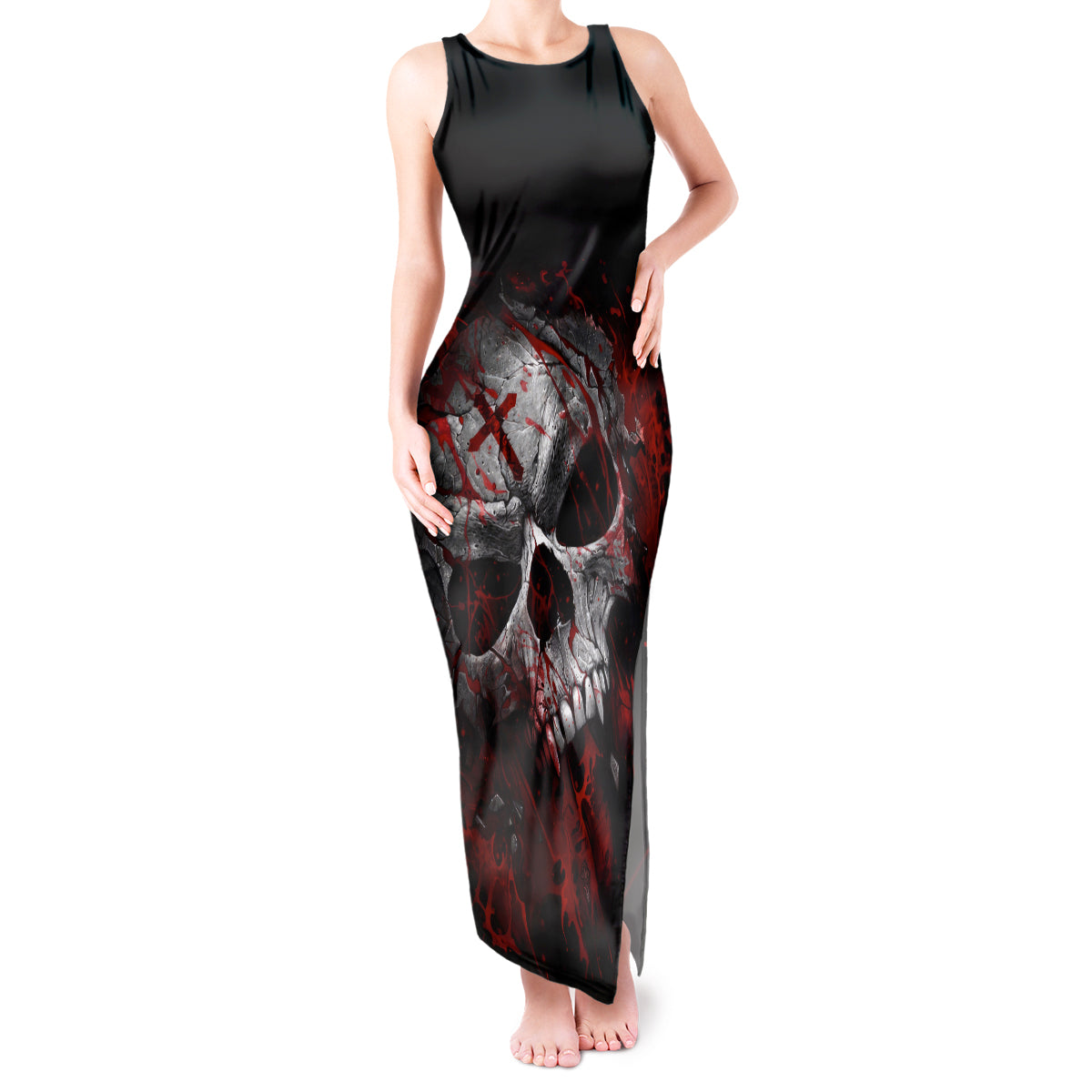 Skull Tank Maxi Dress Bloody Skull Scream - Wonder Print Shop