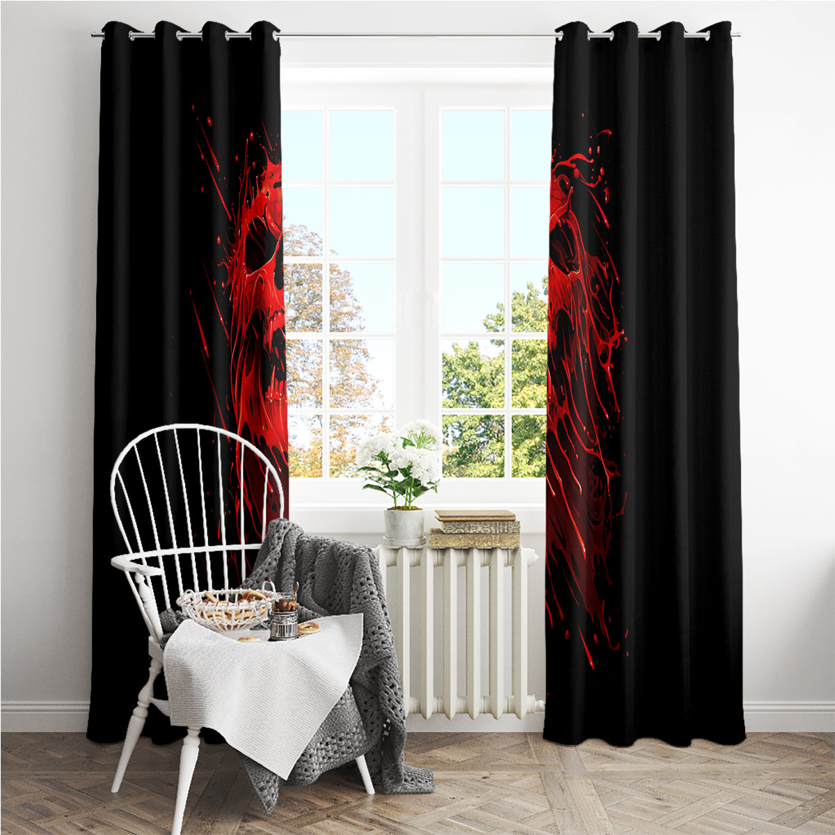 Skull Window Curtain Bloody Skull Scream - Wonder Print Shop