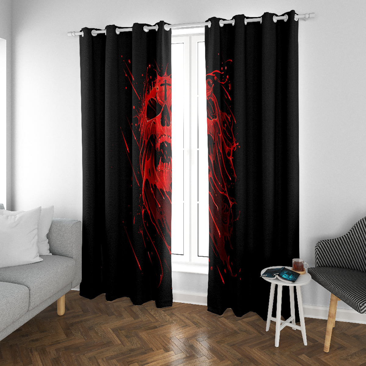 Skull Window Curtain Bloody Skull Scream - Wonder Print Shop