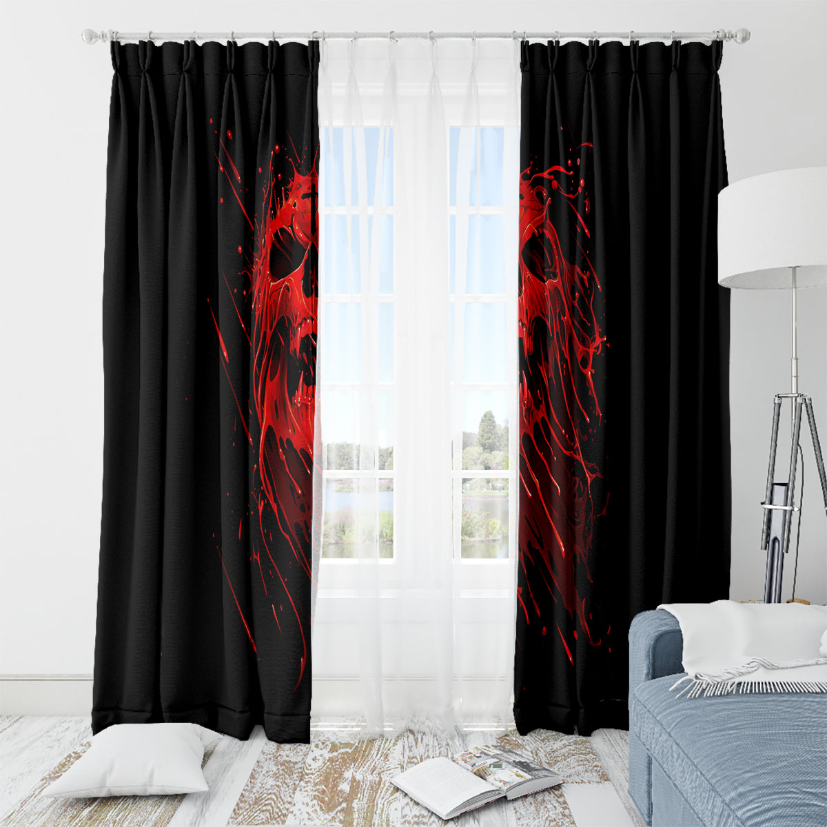 Skull Window Curtain Bloody Skull Scream - Wonder Print Shop