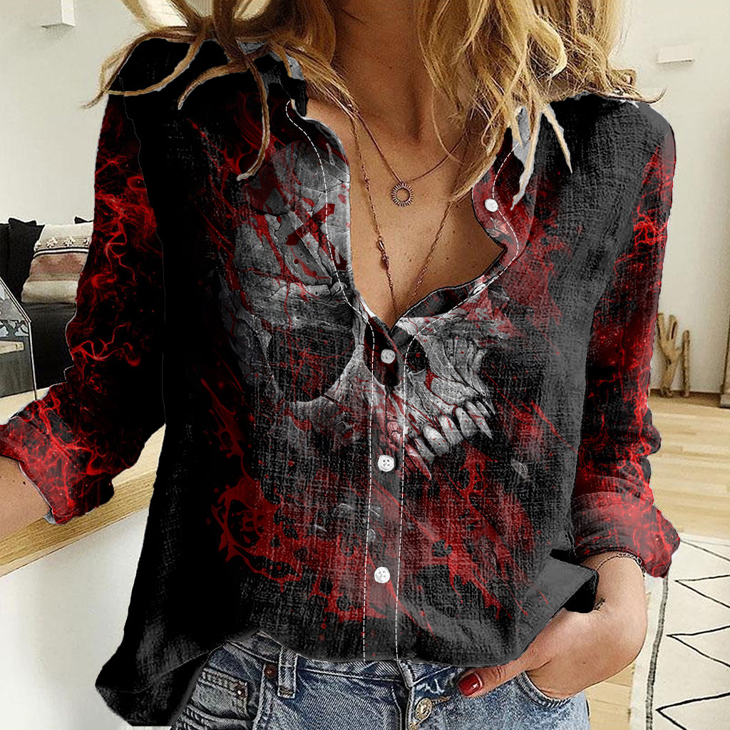 Skull Women Casual Shirt Bloody Skull Scream - Wonder Print Shop