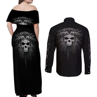 Skull Couples Matching Off Shoulder Maxi Dress and Long Sleeve Button Shirts Skull Death Forever - Wonder Print Shop