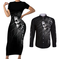 Skull Couples Matching Short Sleeve Bodycon Dress and Long Sleeve Button Shirts Skull Death Forever - Wonder Print Shop