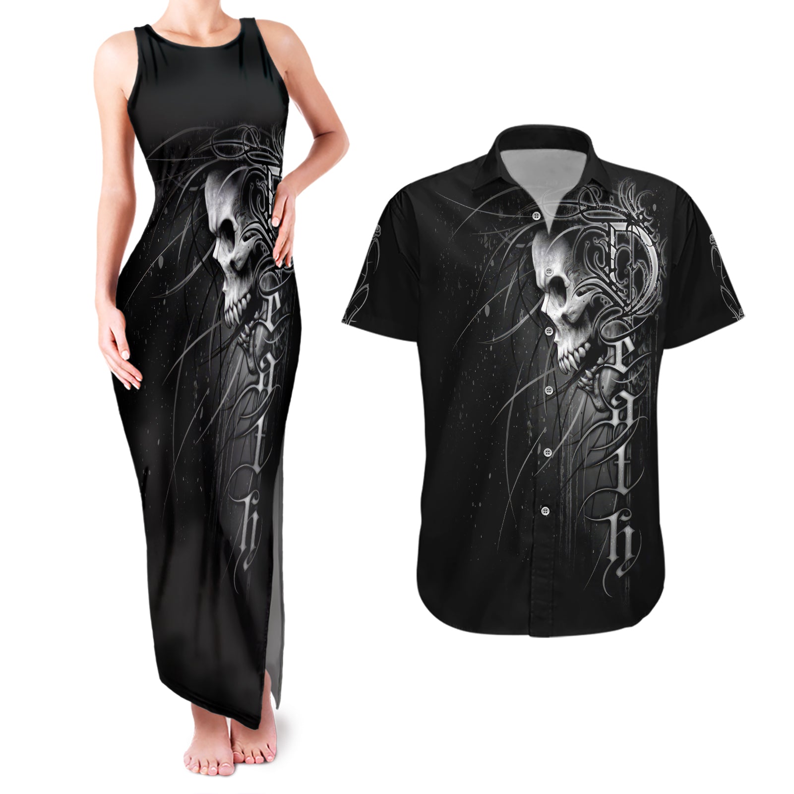 Skull Couples Matching Tank Maxi Dress And Hawaiian Shirt Skull Death Forever - Wonder Print Shop