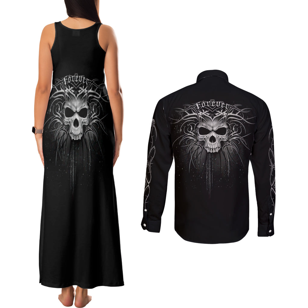 Skull Couples Matching Tank Maxi Dress and Long Sleeve Button Shirts Skull Death Forever - Wonder Print Shop