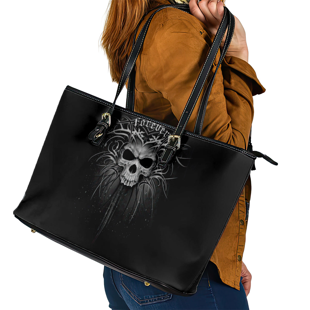 Skull Leather Tote Bag Skull Death Forever - Wonder Print Shop