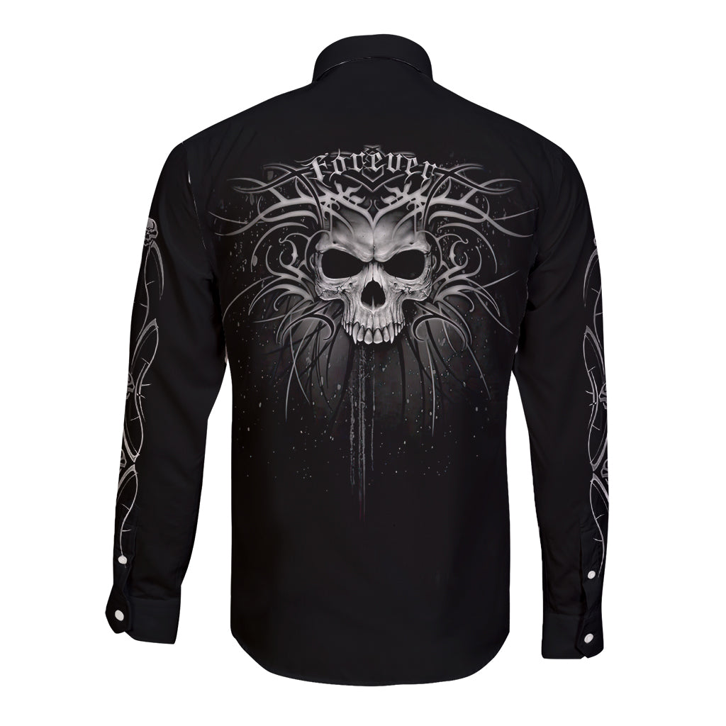 Skull Long Sleeve Button Shirt Skull Death Forever - Wonder Print Shop