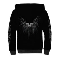 Black sherpa-lined hoodie with large back skull emblem