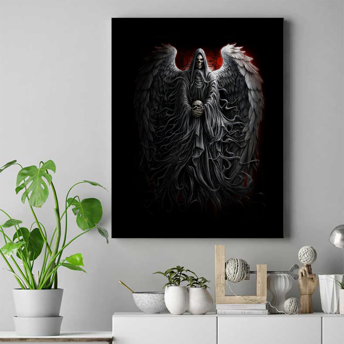 Skull Canvas Wall Art Death Angel Hold Skull - Wonder Print Shop