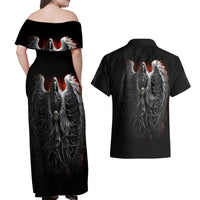 Skull Couples Matching Off Shoulder Maxi Dress and Hawaiian Shirt Death Angel Hold Skull - Wonder Print Shop