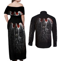 Skull Couples Matching Off Shoulder Maxi Dress and Long Sleeve Button Shirts Death Angel Hold Skull - Wonder Print Shop