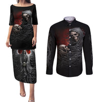 Skull Couples Matching Puletasi Dress and Long Sleeve Button Shirts Death Angel Hold Skull - Wonder Print Shop