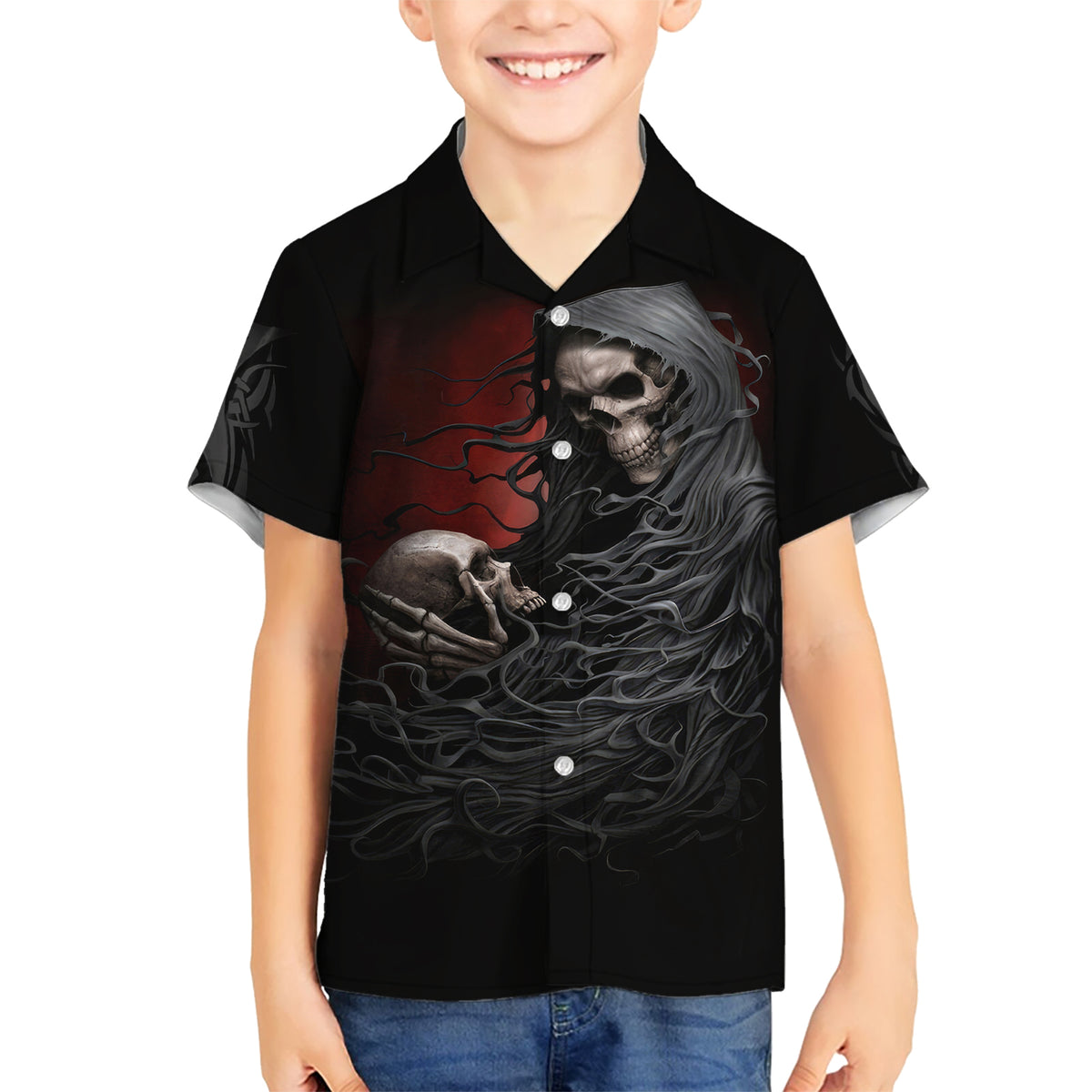Skull Hawaiian Shirt Death Angel Hold Skull - Wonder Print Shop