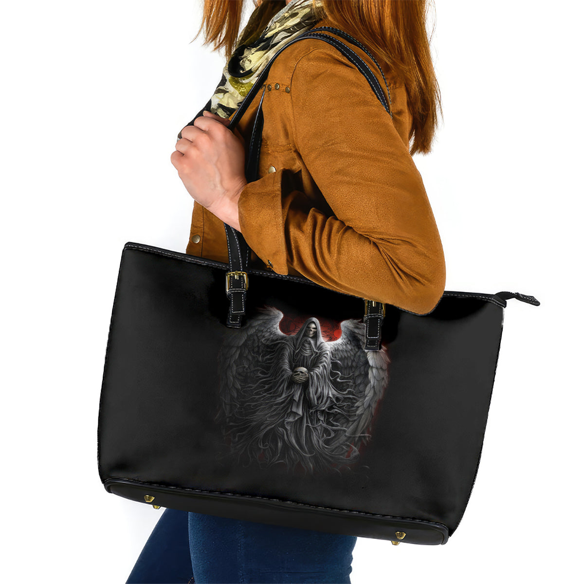 Skull Leather Tote Bag Death Angel Hold Skull - Wonder Print Shop
