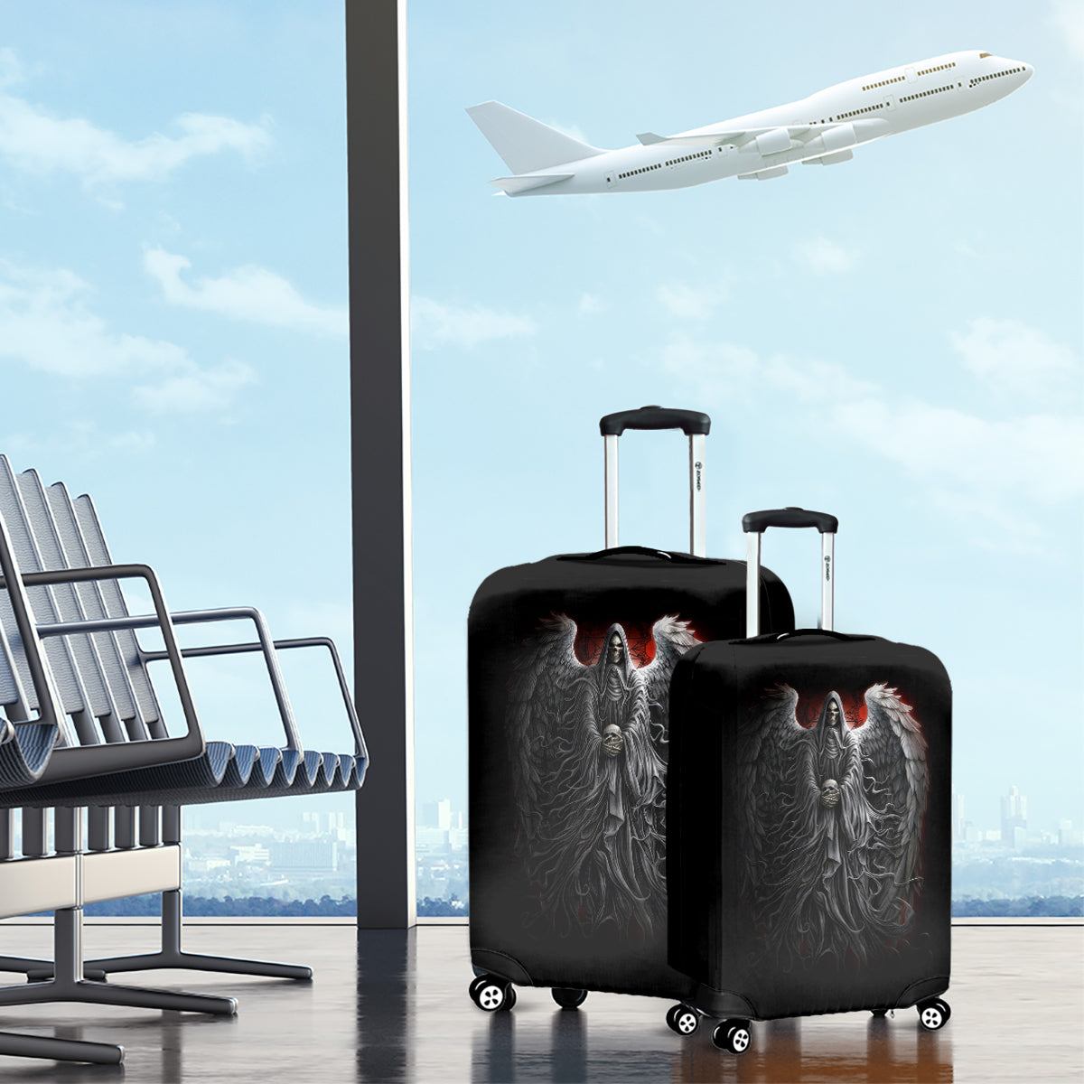 Skull Luggage Cover Death Angel Hold Skull - Wonder Print Shop