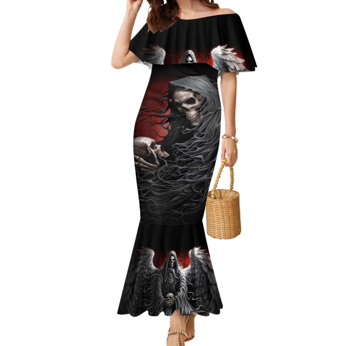 Skull Mermaid Dress Death Angel Hold Skull - Wonder Print Shop