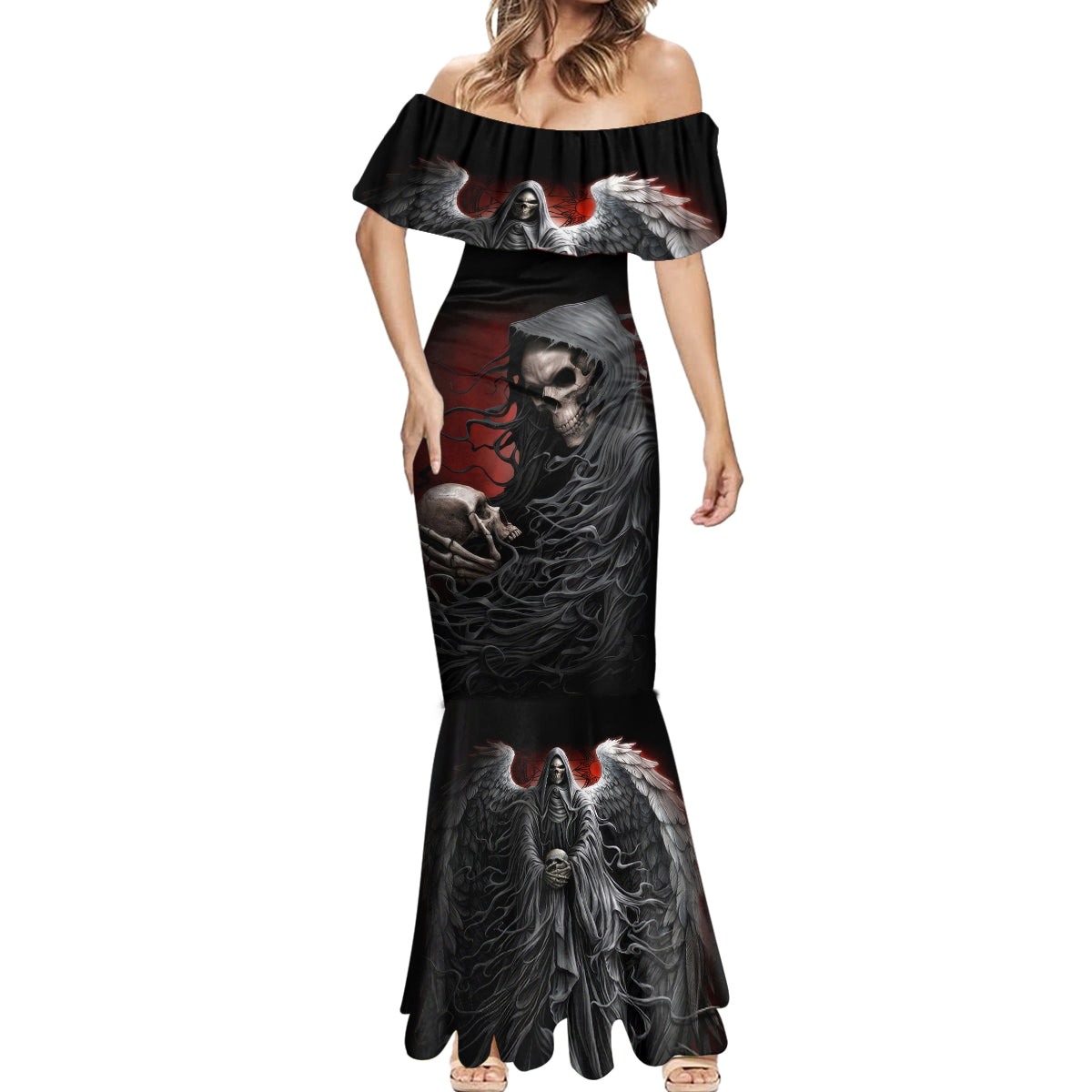 Skull Mermaid Dress Death Angel Hold Skull - Wonder Print Shop