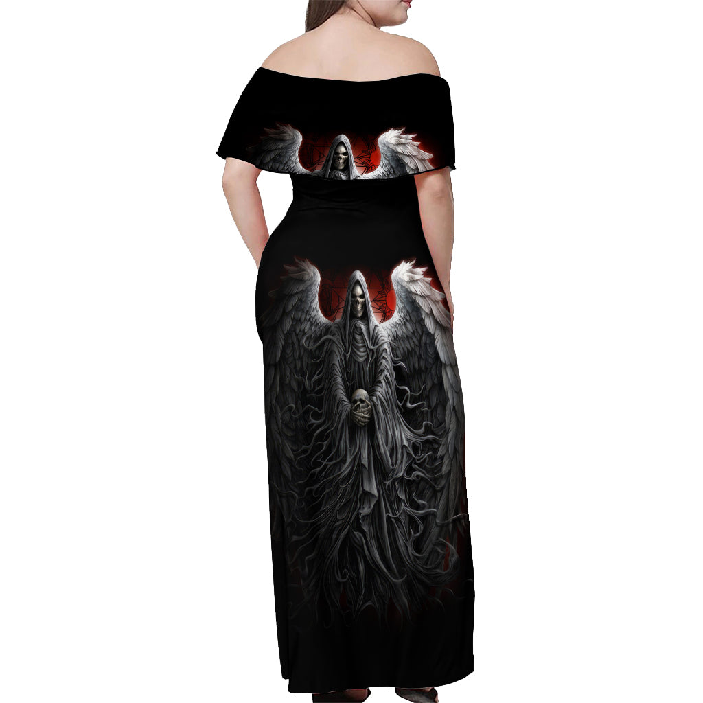 Skull Off Shoulder Maxi Dress Death Angel Hold Skull - Wonder Print Shop