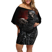Skull Off Shoulder Short Dress Death Angel Hold Skull - Wonder Print Shop