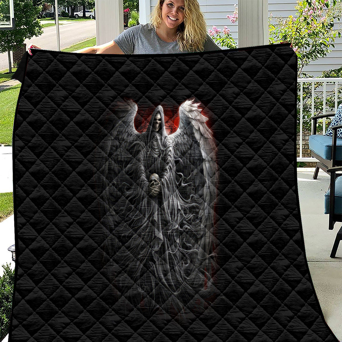 Skull Quilt Death Angel Hold Skull - Wonder Print Shop