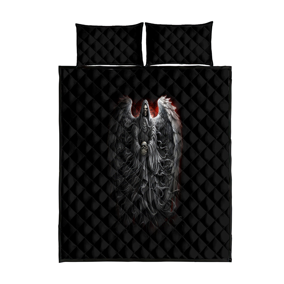 Skull Quilt Bed Set Death Angel Hold Skull - Wonder Print Shop