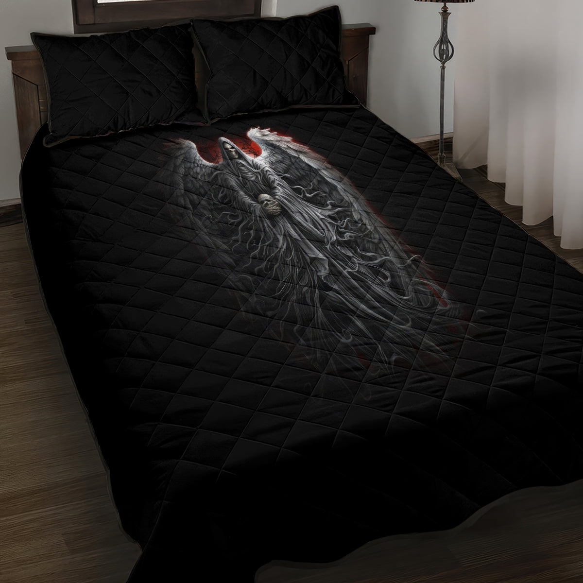 Skull Quilt Bed Set Death Angel Hold Skull - Wonder Print Shop