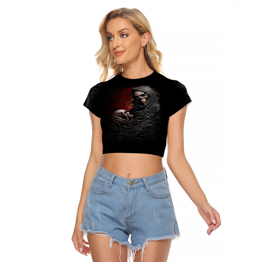Skull Raglan Cropped T Shirt Death Angel Hold Skull - Wonder Print Shop