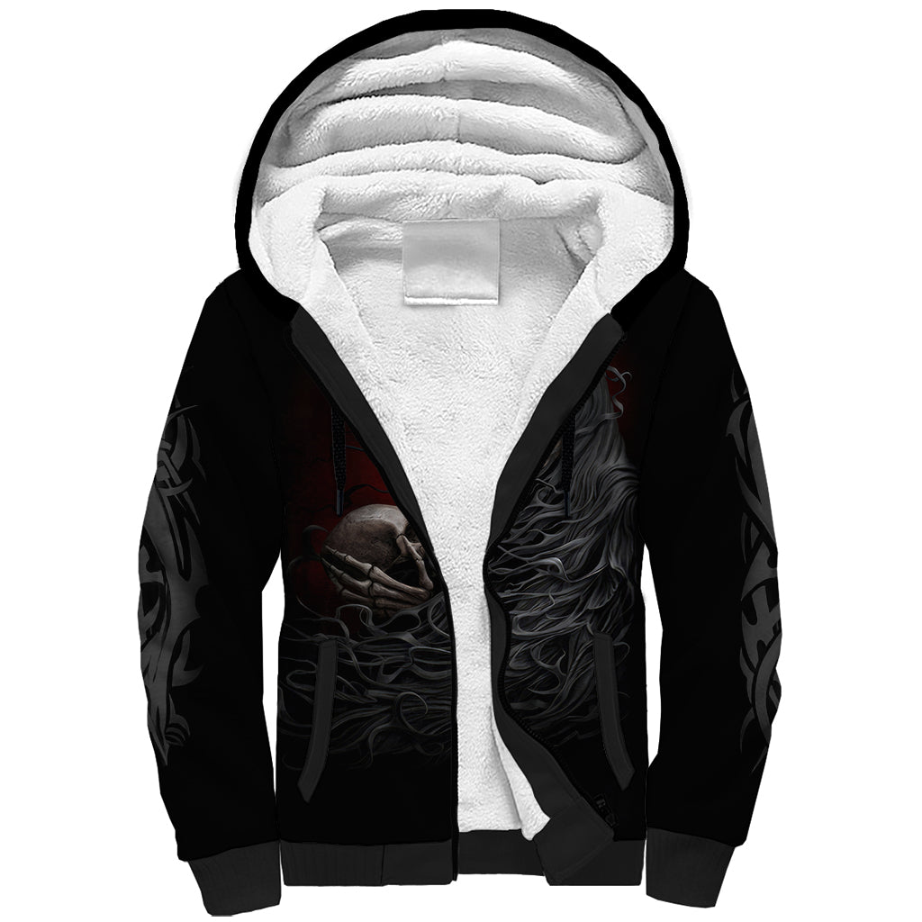Skull Sherpa Hoodie Death Angel Hold Skull - Wonder Print Shop