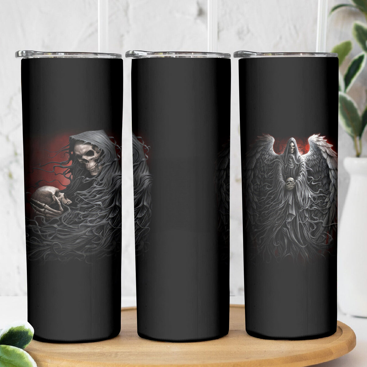 Skull Skinny Tumbler Death Angel Hold Skull - Wonder Print Shop