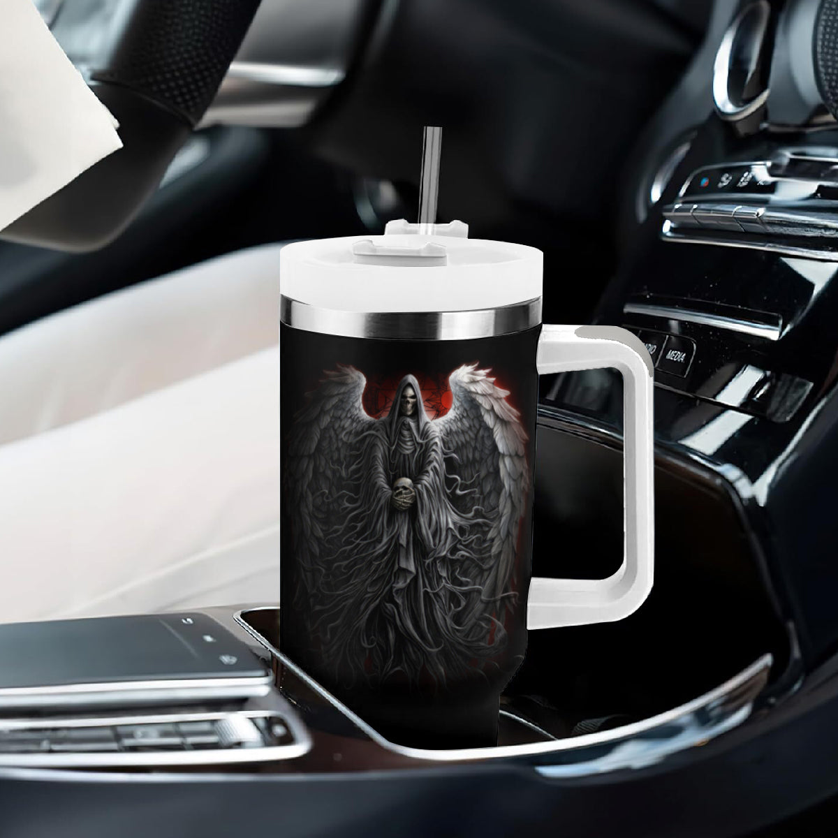 Skull Tumbler With Handle Death Angel Hold Skull - Wonder Print Shop