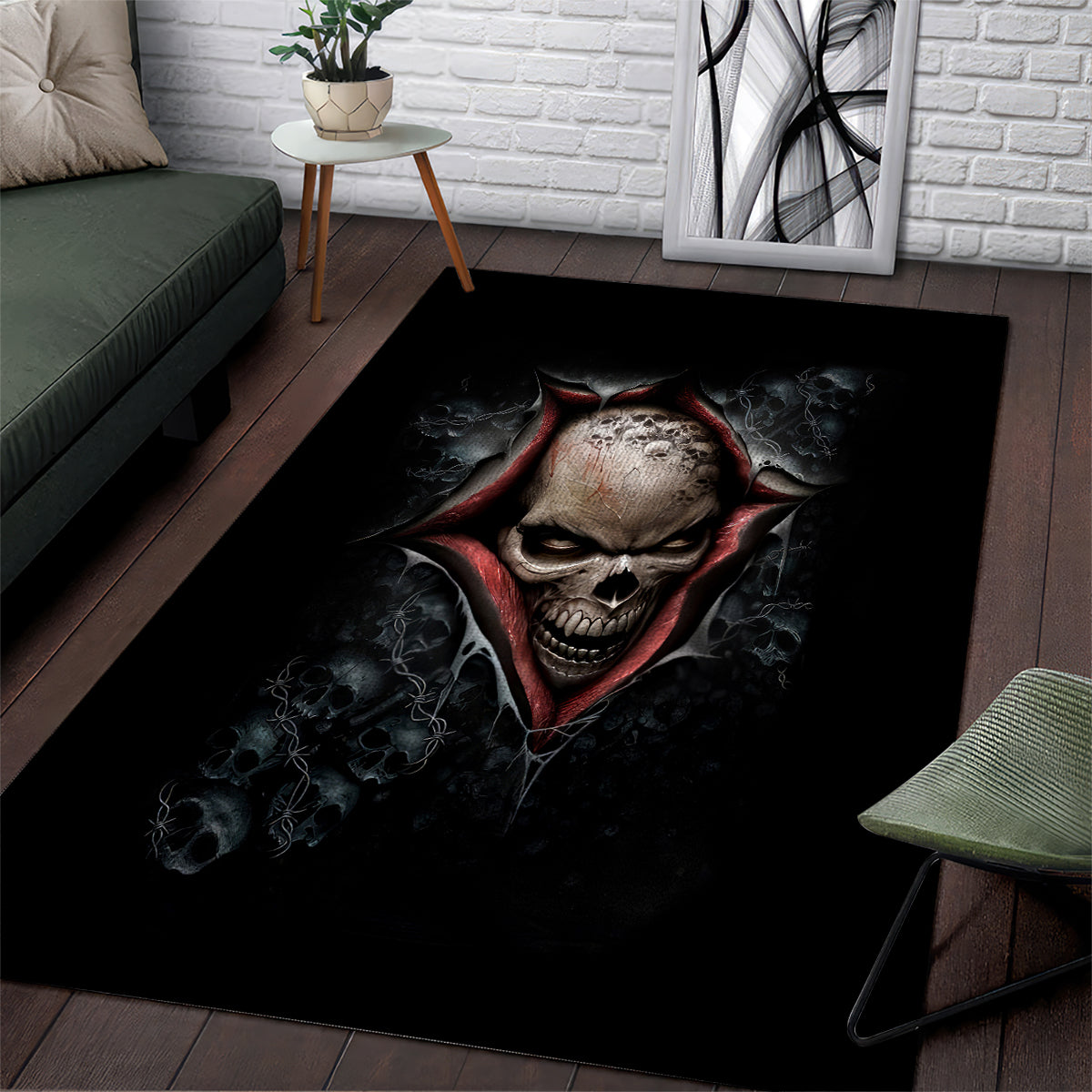 Skull Area Rug Skeleton Ripped inside - Wonder Print Shop
