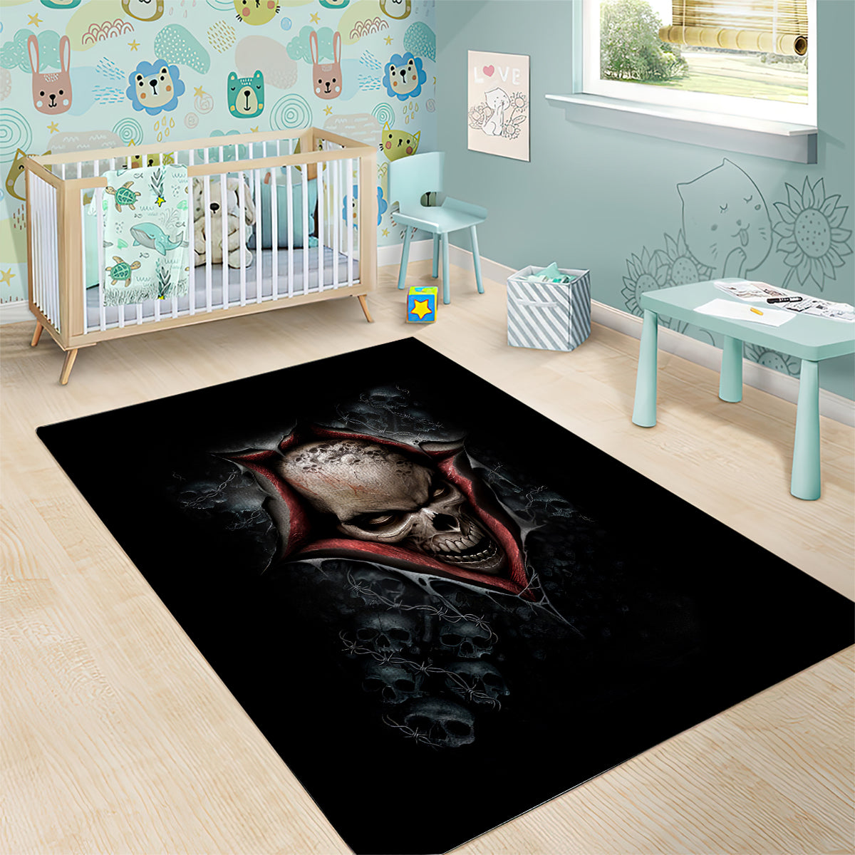 Skull Area Rug Skeleton Ripped inside - Wonder Print Shop