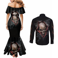 Skull Couples Matching Mermaid Dress and Long Sleeve Button Shirts Skeleton Ripped inside DT01