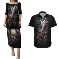 Skull Couples Matching Puletasi Dress and Hawaiian Shirt Skeleton Ripped inside - Wonder Print Shop