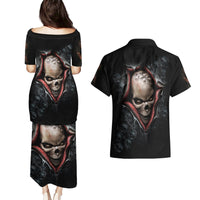 Skull Couples Matching Puletasi Dress and Hawaiian Shirt Skeleton Ripped inside - Wonder Print Shop