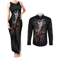 Skull Couples Matching Tank Maxi Dress and Long Sleeve Button Shirts Skeleton Ripped inside - Wonder Print Shop