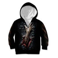 Black zip hoodie with skull-and-bones graphic on front and metal zipper, hood up.