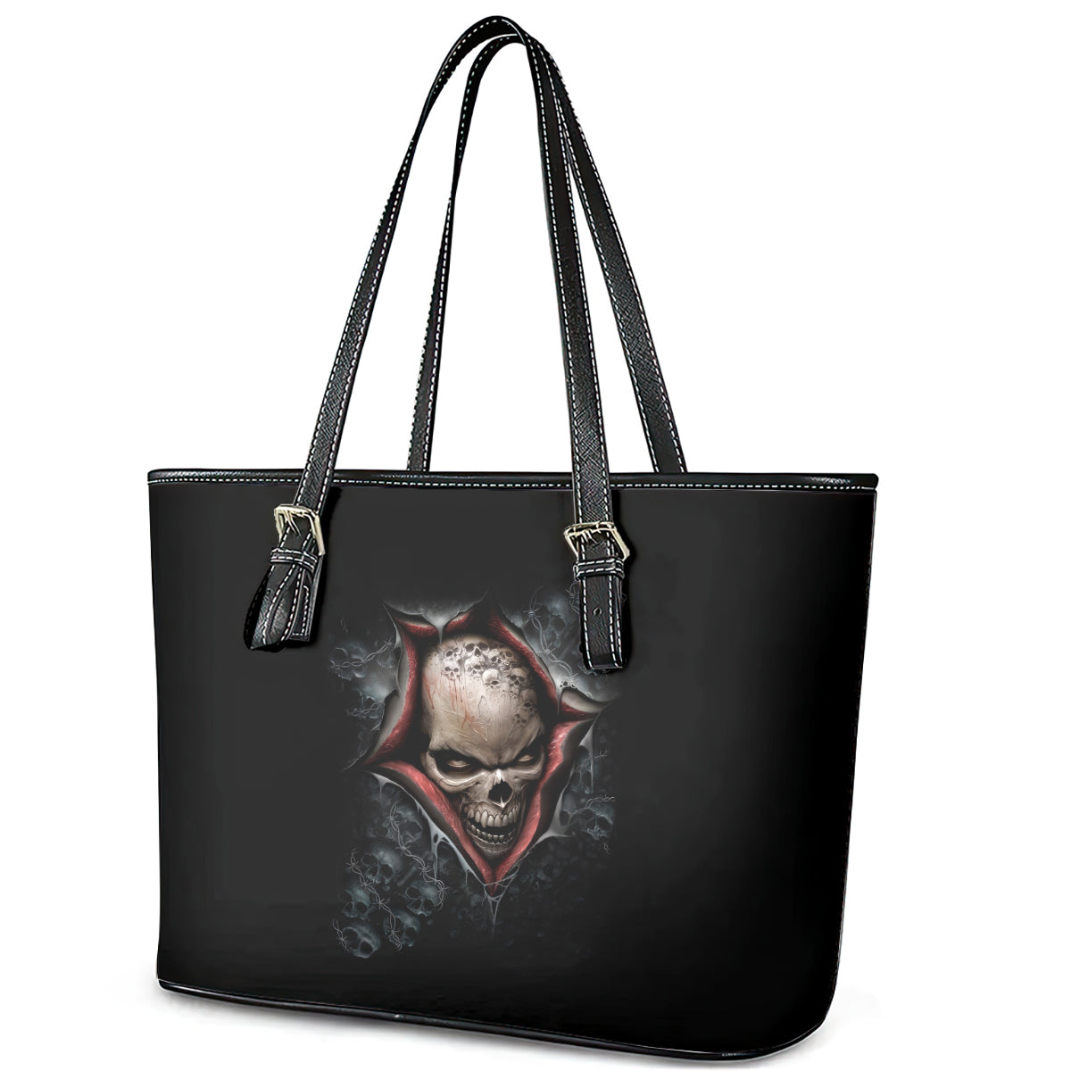 Skull Leather Tote Bag Skeleton Ripped inside - Wonder Print Shop