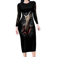 Skull Long Sleeve Bodycon Dress Skeleton Ripped inside - Wonder Print Shop